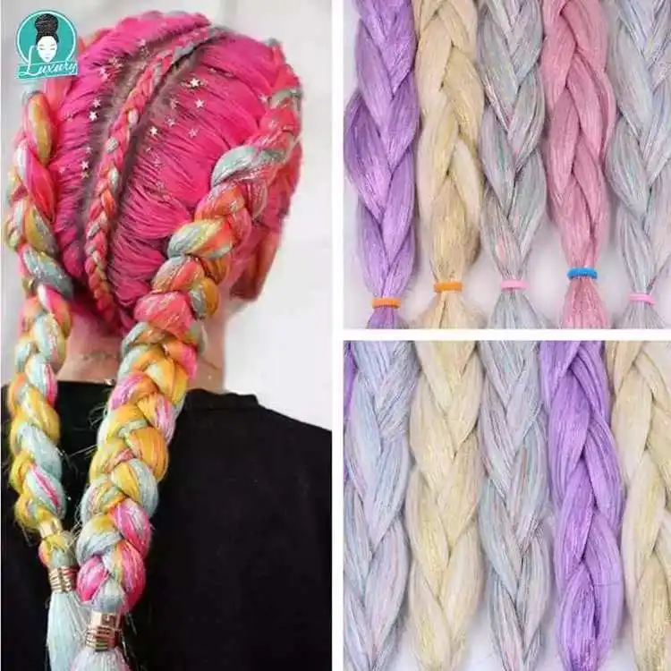 Cheap Shipping 8pcs 24inch 100grams Shiny Metallic Glitter Twinkle Synthetic Jumbo Braid Hair Tinsel Braiding Hair Extensions