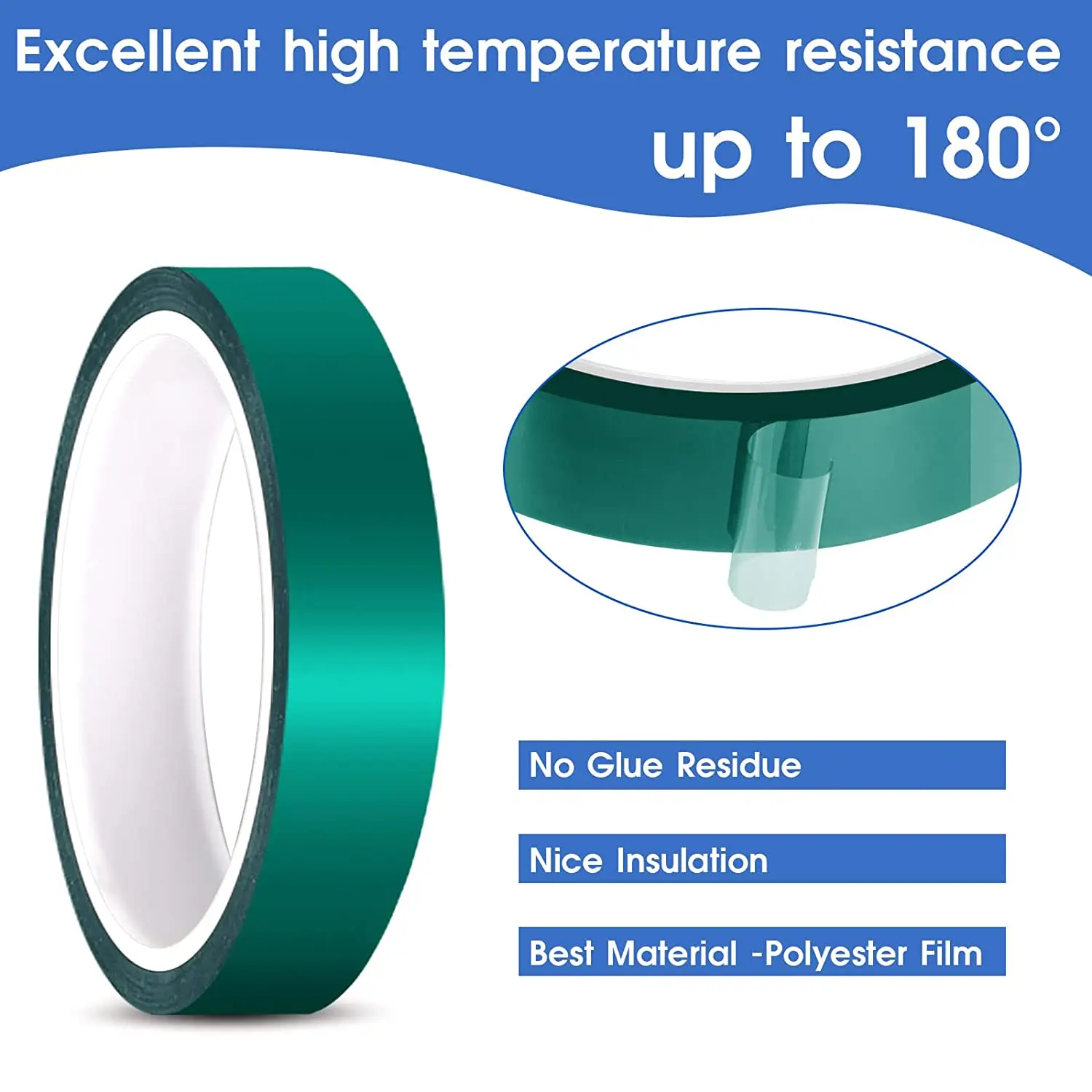 Custom Green PET Tape Polyester High Temperature Masking Tape  with Silicone Adhesive for Painting, Anodizing, Circuit Boards