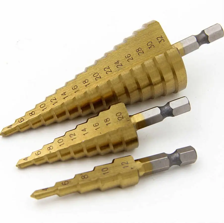 2022 Titanium Coating Double R Shank Spiral Flute HSS Step Drill Bits for Metal Tube Sheet Drilling
