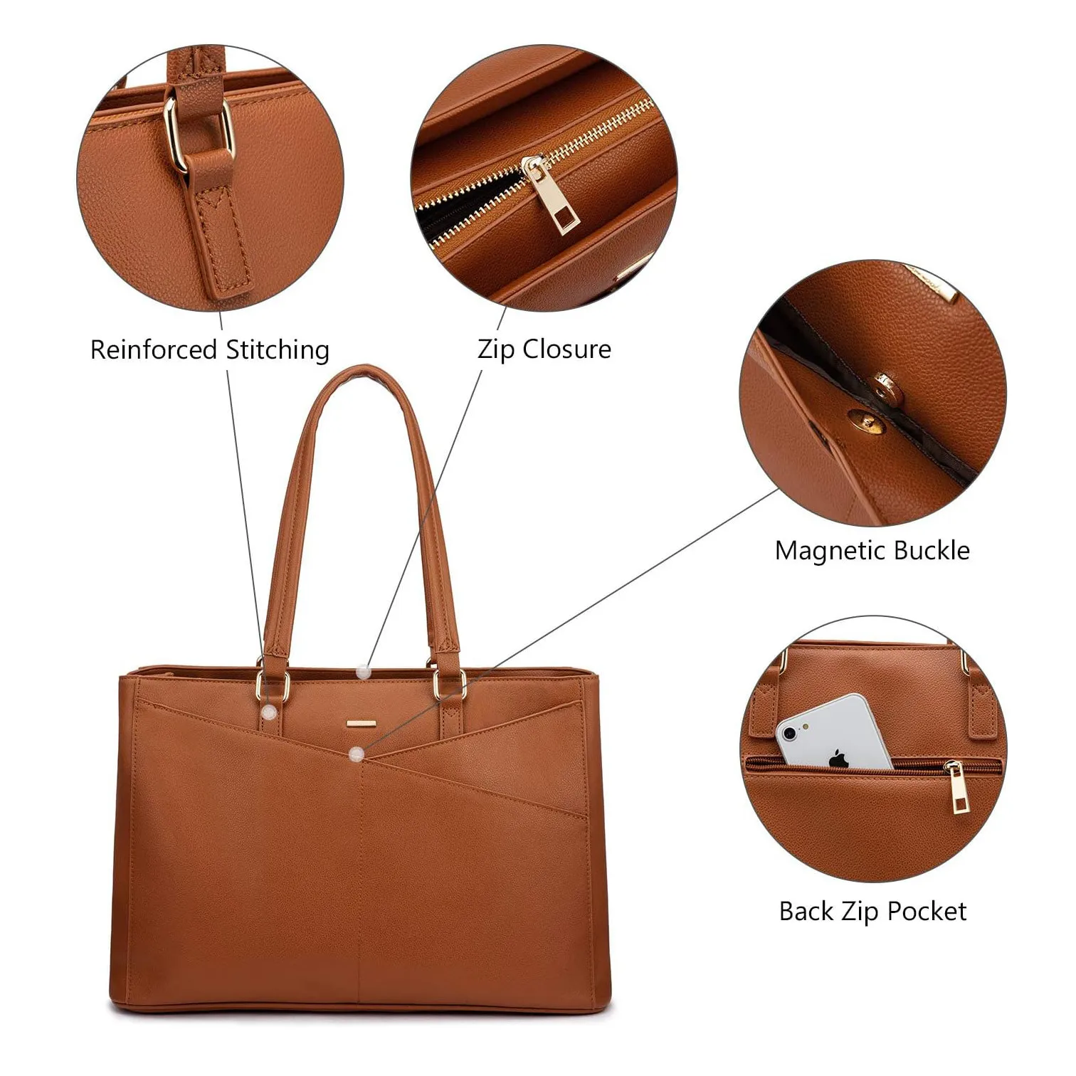 Custom #PA1053 15.6 Inch Waterproof Leather Computer Bags Women Business Office Work Bag Briefcase Laptop Tote Bag for Women