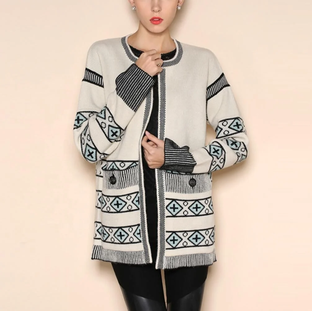 Custom design logo fashion knitwear knitted women crewneck knit cardigan sweater