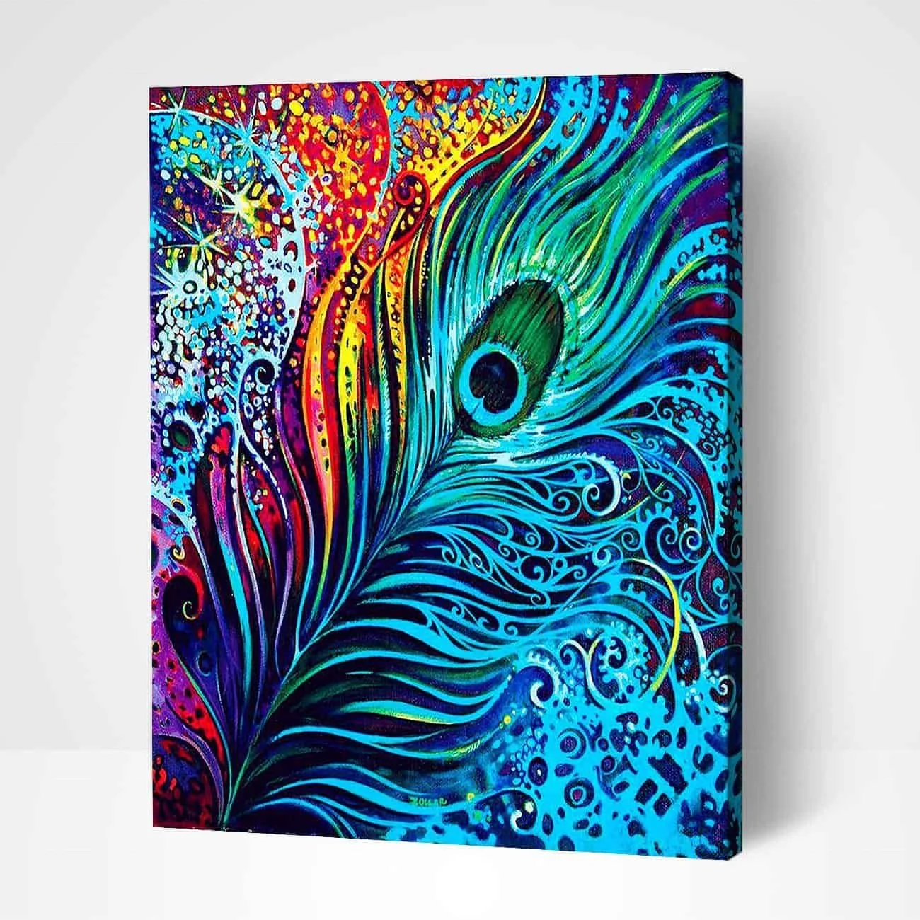 Owl Eyes Peacock Feather 8x10 predrawn paint by number canvas kits sksi paint by numbers love bible