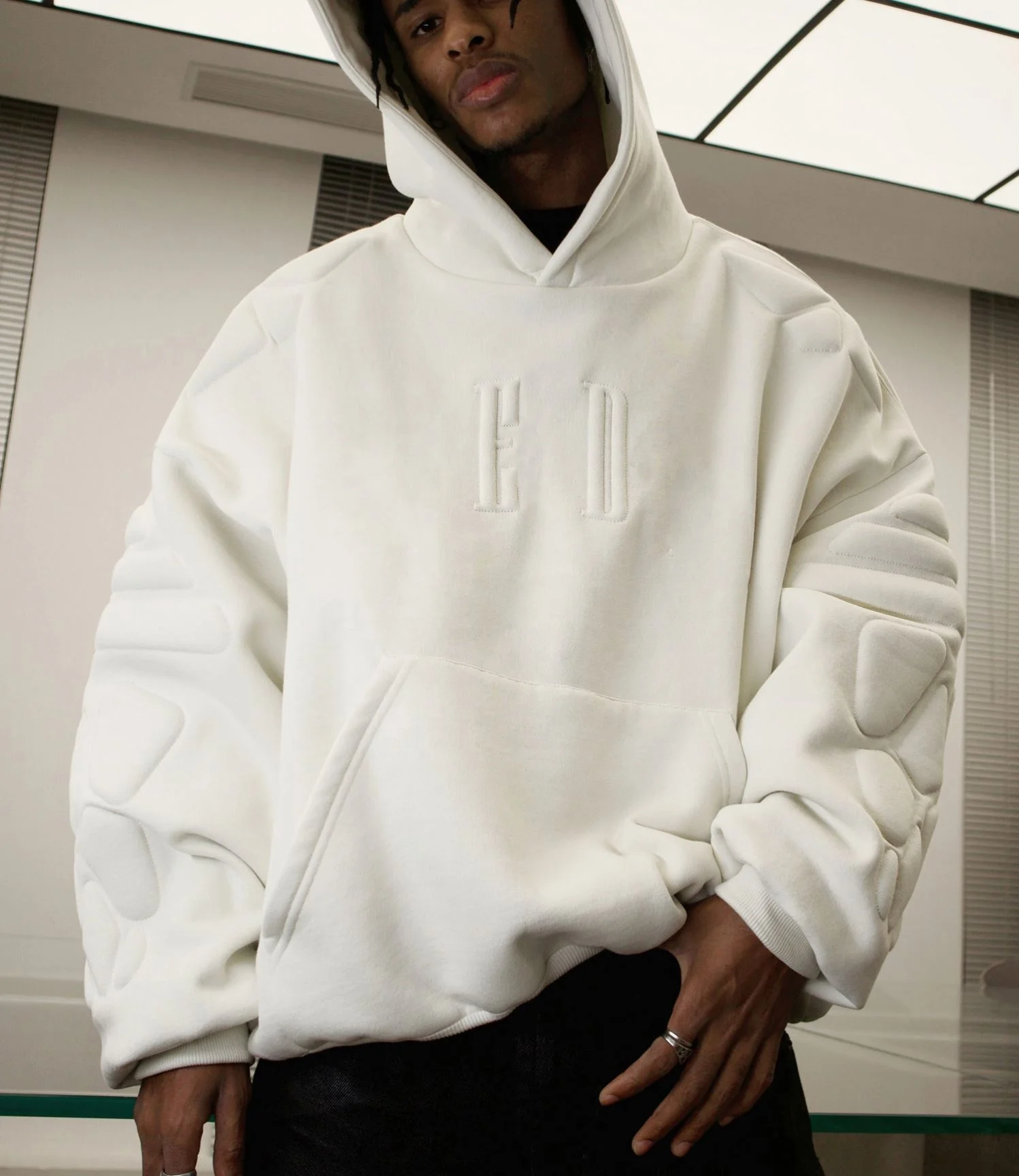 Custom Logo Boxy Premium Cotton Oversized 100% Fleece 500 GSM Quilted Padding Heavyweight 3D Stitch Patches Embroidery Hoodie