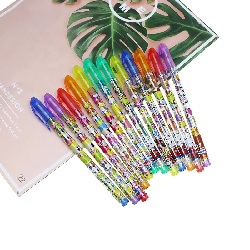 Multiple Colour Plastic 0.8mm Gel Pen Set of 6 Fancy Pattern Drawing Glitter Colored Gel Ink for Kids
