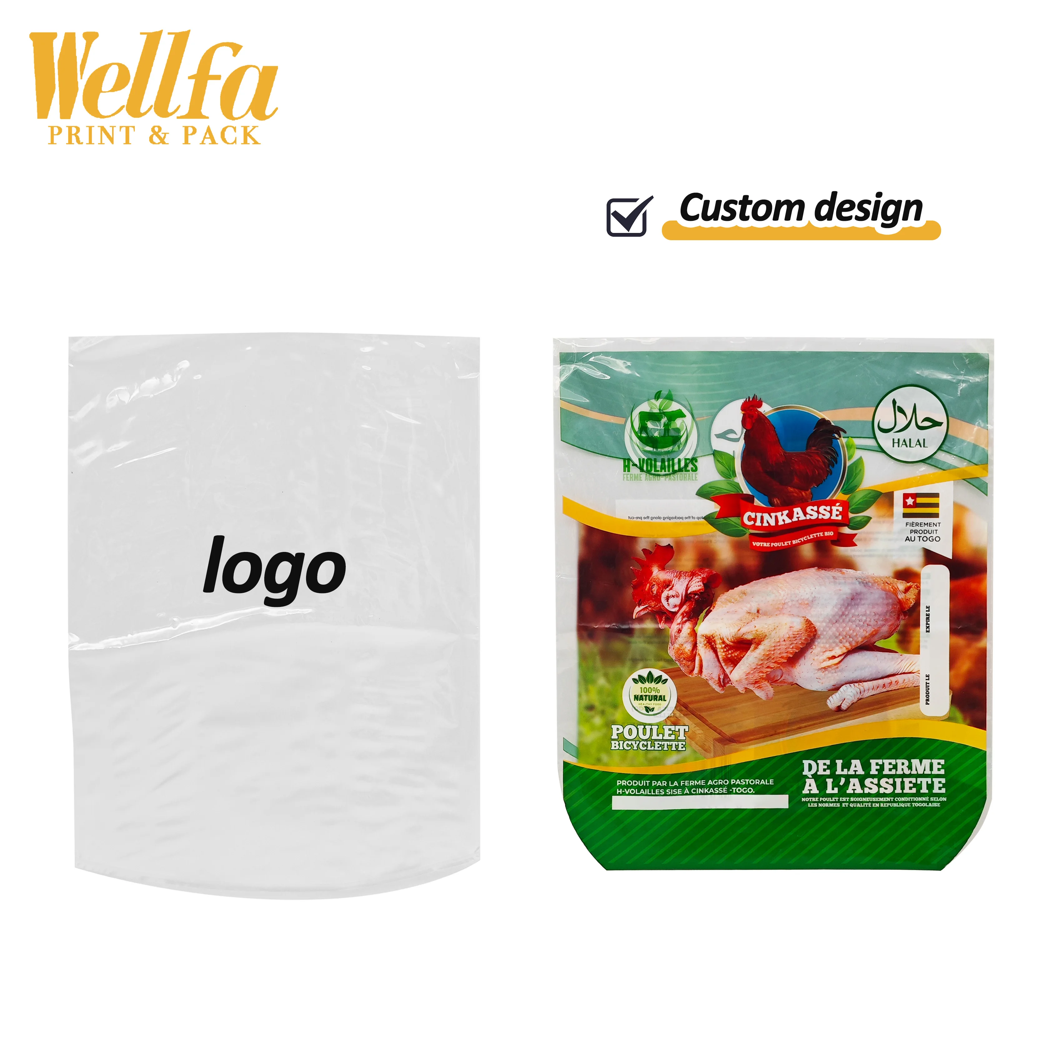 Custom Logo HALAL Fresh Poultry Turkey Part Duck Goose PE Plastic Bag Custom Bag Whole Frozen Chicken Packaging