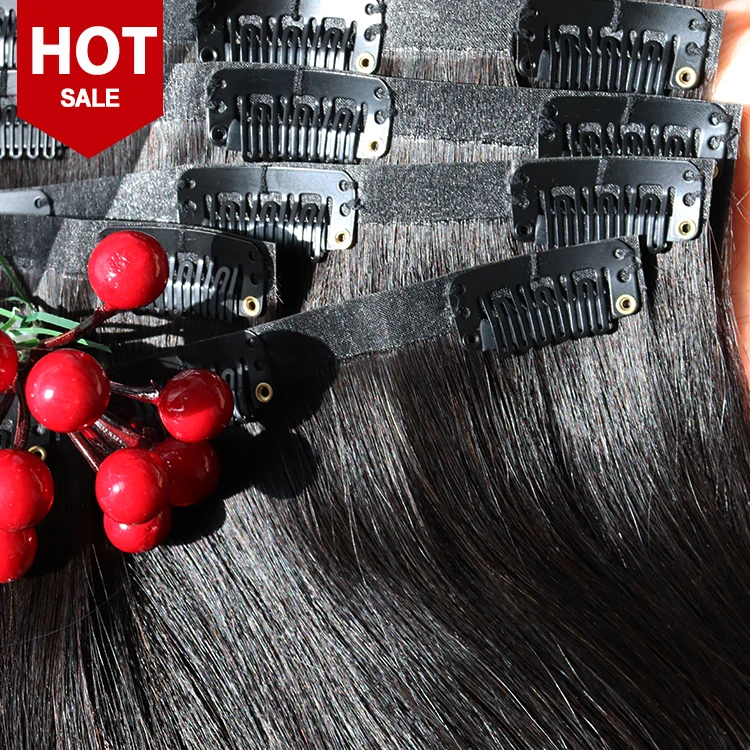 Raw Cambodian PU invisible clip in hair extensions 100% cuticle aligned human hair bone straight seamless Clip in hair Extension