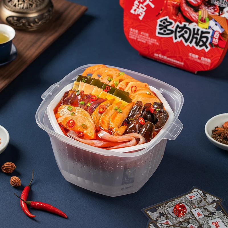R OEM Wholesale 410g Natural High Quality Lazy Hot Pot More Meat Spicy Self heating Hot Pot (Pack in 24)