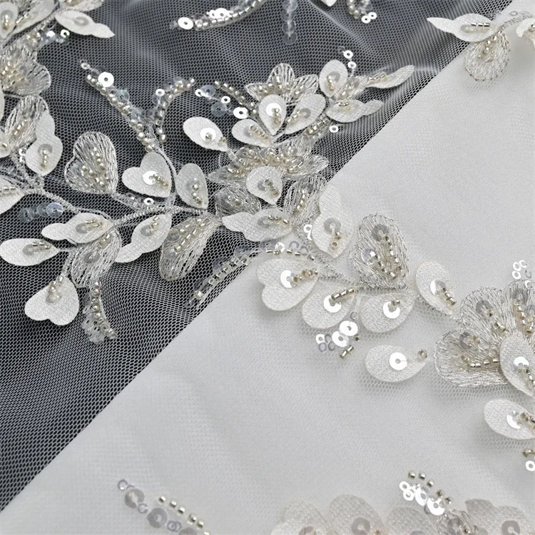 New arrival fashion sexy elegant luxury wedding lace beaded french lace fabric with sequins for wedding dress