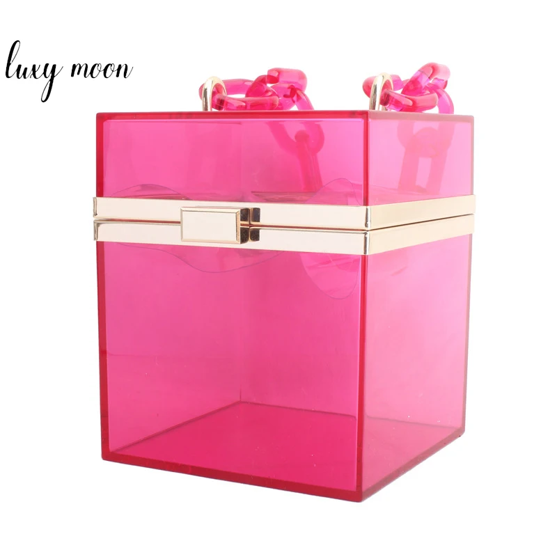 Popular Summer Clear Box Shape Acrylic Evening Bag Party Evening Purse And Handbag With Acrylic Chain NE471