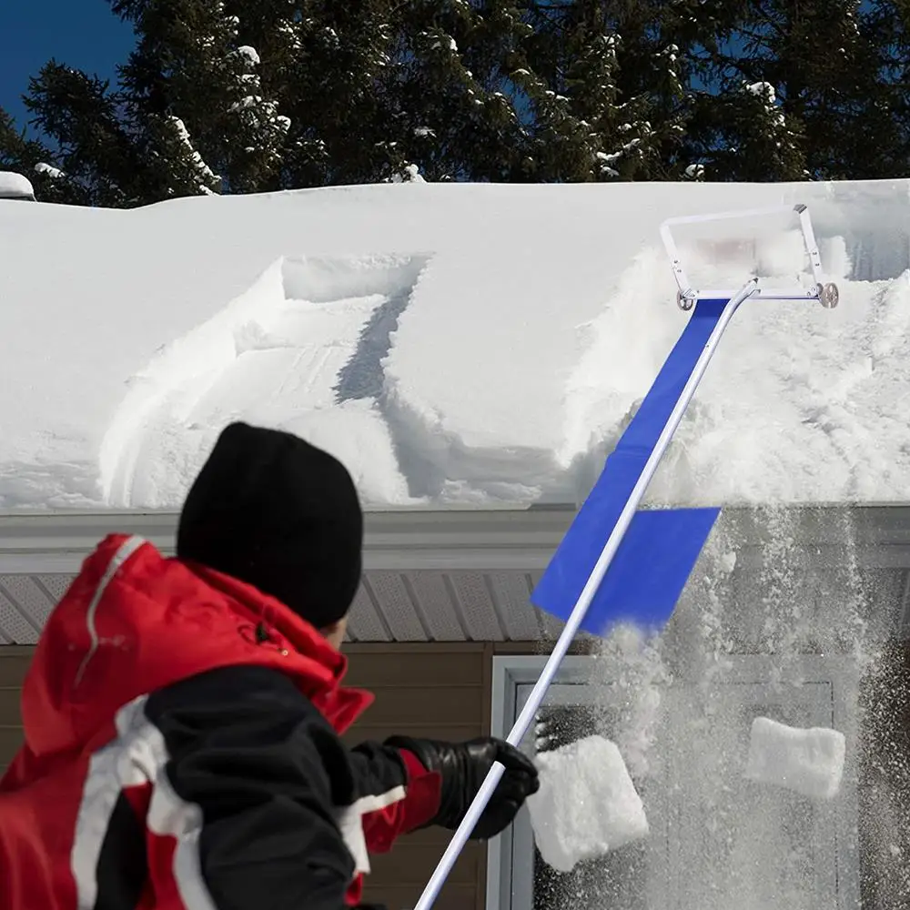 Snow Roof Rake Snow Removal Tool with Wheels and Adjustable Extended Handle