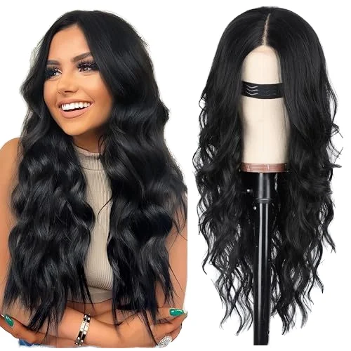 Fashion wig wavy soft closure  lace synthetic wig ,  long wave black  gradient wavy curly  women synthetic wig