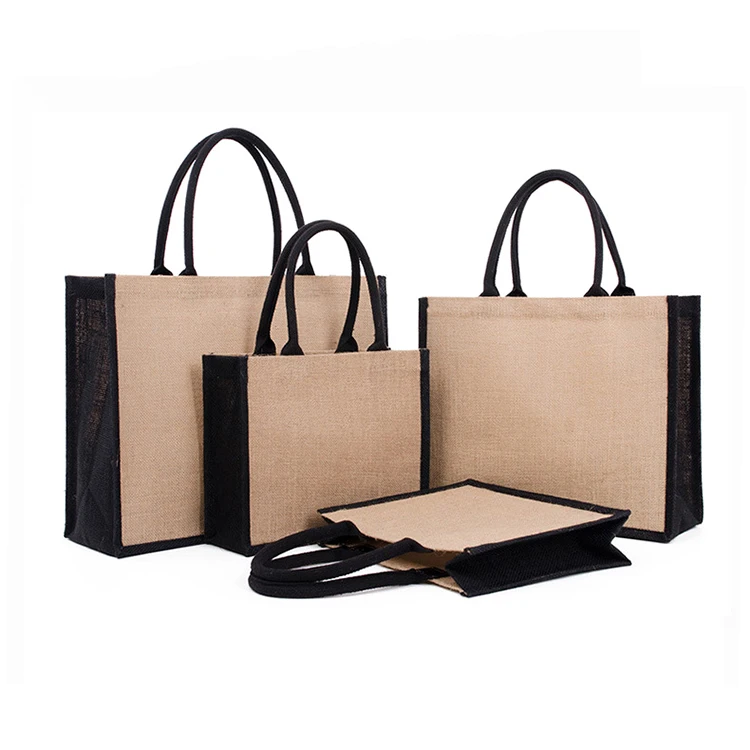 OLEI jute bag manufacturer jute bag tote custom printing logo natural black color shopping jute bags eco friendly
