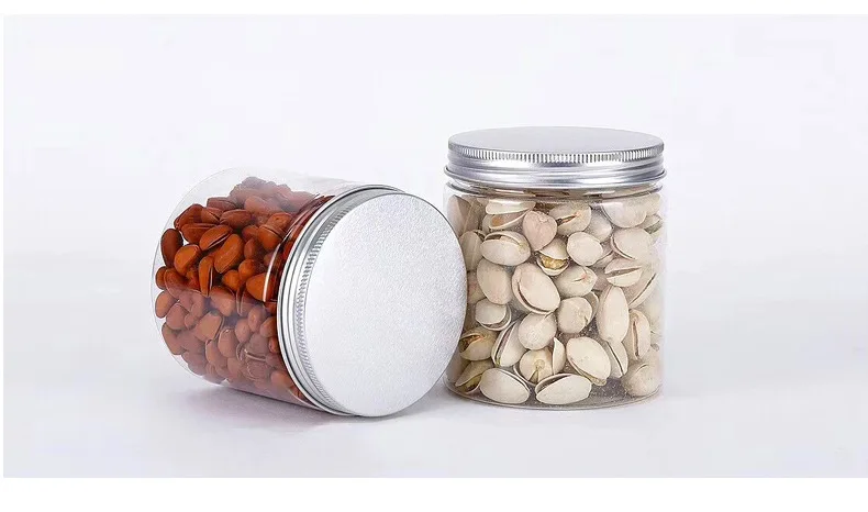 MAYSURE 450ml PET Can Flat Bottom Transparent Plastic Food Can with Aluminium Easy Open Ends Jar for Dry Food Packing