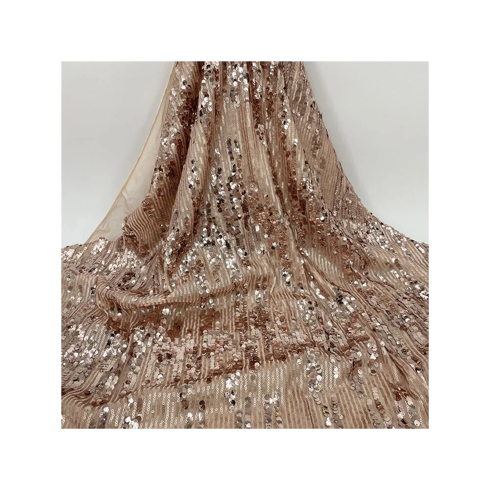 
Stripe embroidery fabric for evening dress shiny sequin net embroidery fabric with soft hand feel 