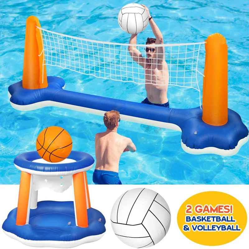 Swimming Game Toys Volleyball Net & Basketball Hoops Inflatable Pool Float Hoop Set