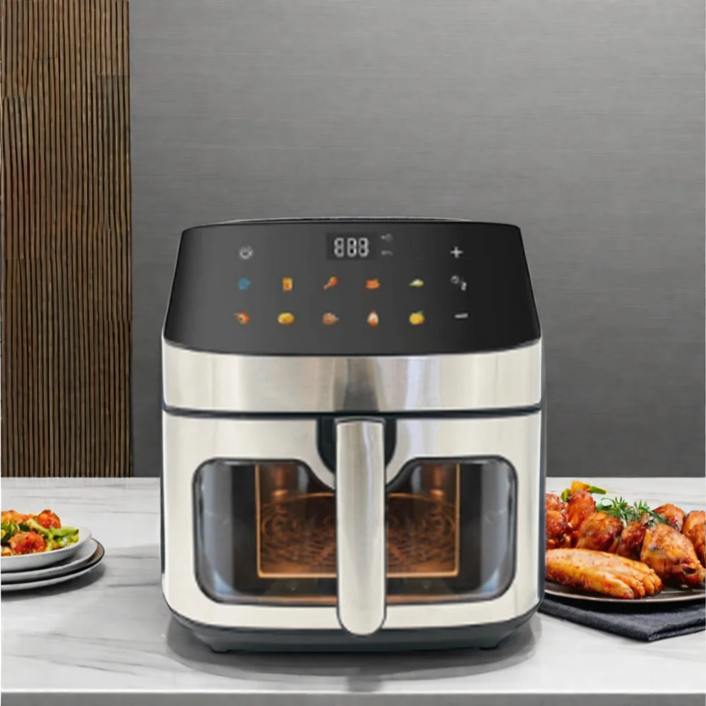 8L Electric Touch Screen Air Fryer Overheat Protection Digital Control LCD Display Square Plastic Shape Household RV Hotel Use