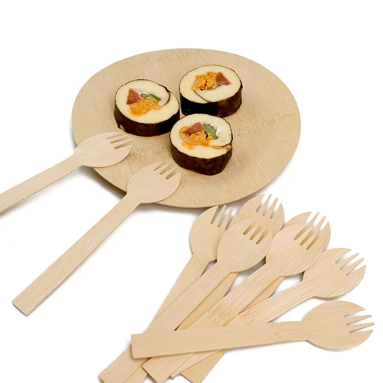Набор одноразовых столовых приборов, биоразлагаемые вилки и ложки из бамбука, 100 шт.