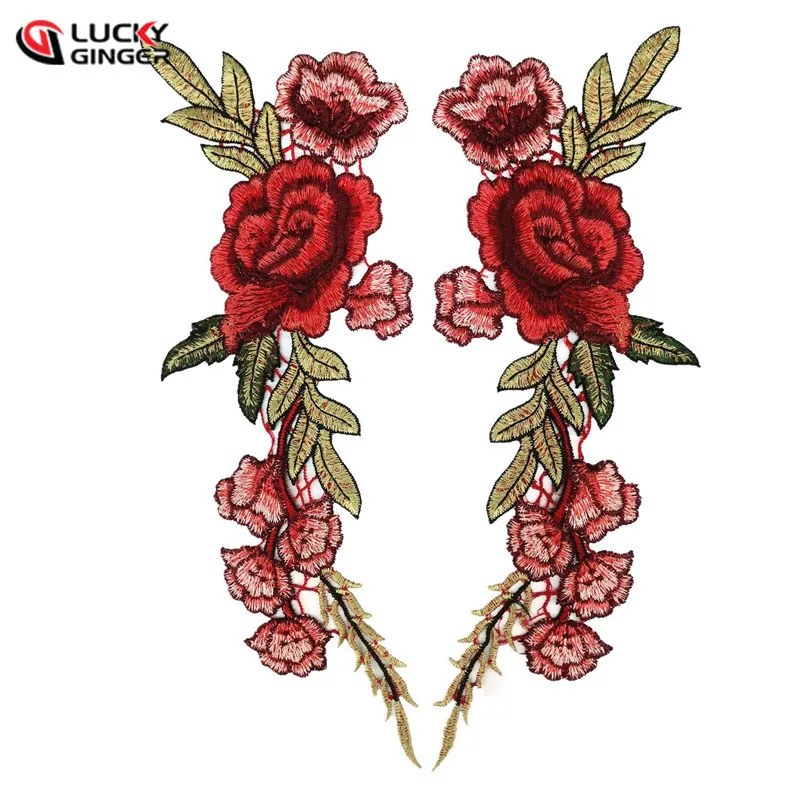 flower Red Rose Applique Embroidery Patches for Clothes Decorated 3D sewing patches