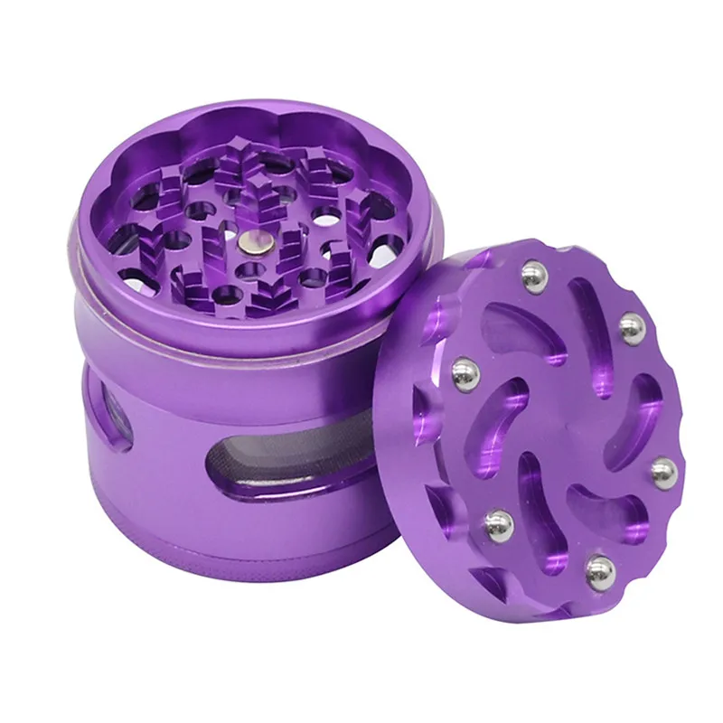 Wholesale New Great Aluminum 63mm Steel Ball Type Dry Spice Tobacco Crusher Herb Grinder Custom Logo