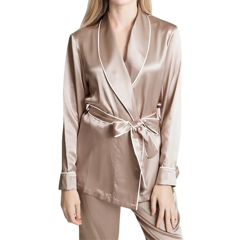 Wholesale Full Length Silk Pyjamas Set Silk Long Sleeve V Neck Women Pajama