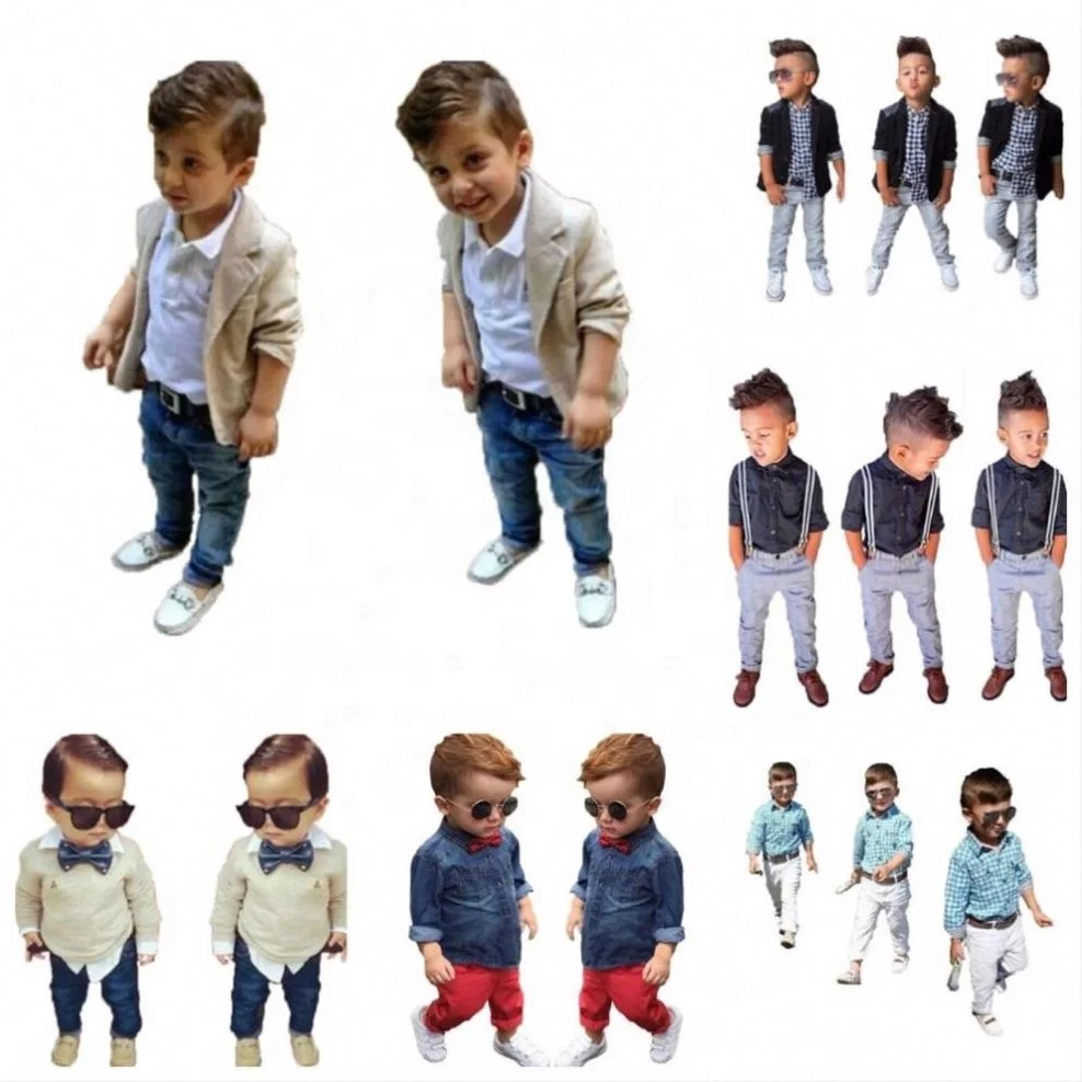 New Spring Autumn Handsome Infant Boys Shirt+Coats+Pants Three Pieces New Born Baby Clothes Set