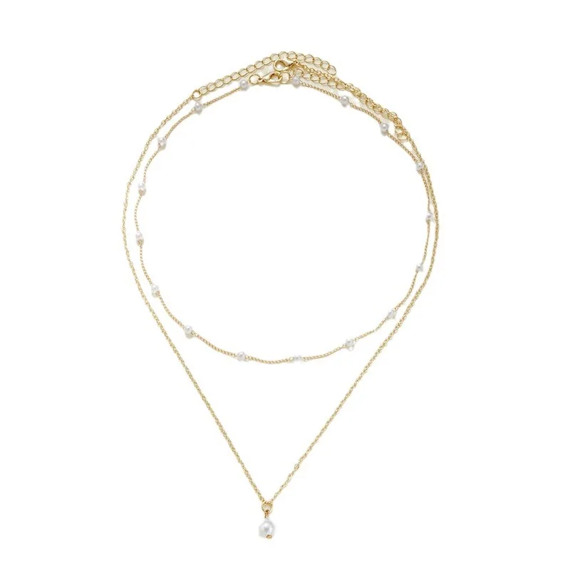 2024 Boho Double Layer Pearl Necklace 2pcs/set Multilayer Necklace Bead Chain Necklace for Women Girls