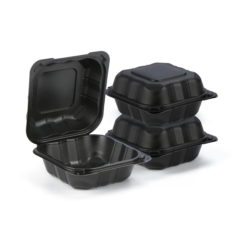 High Quality Black Eco Friendly Bento Lunch Box Clamshell Disposable Plastic Fast Food Container Hamburger Hotdog Box