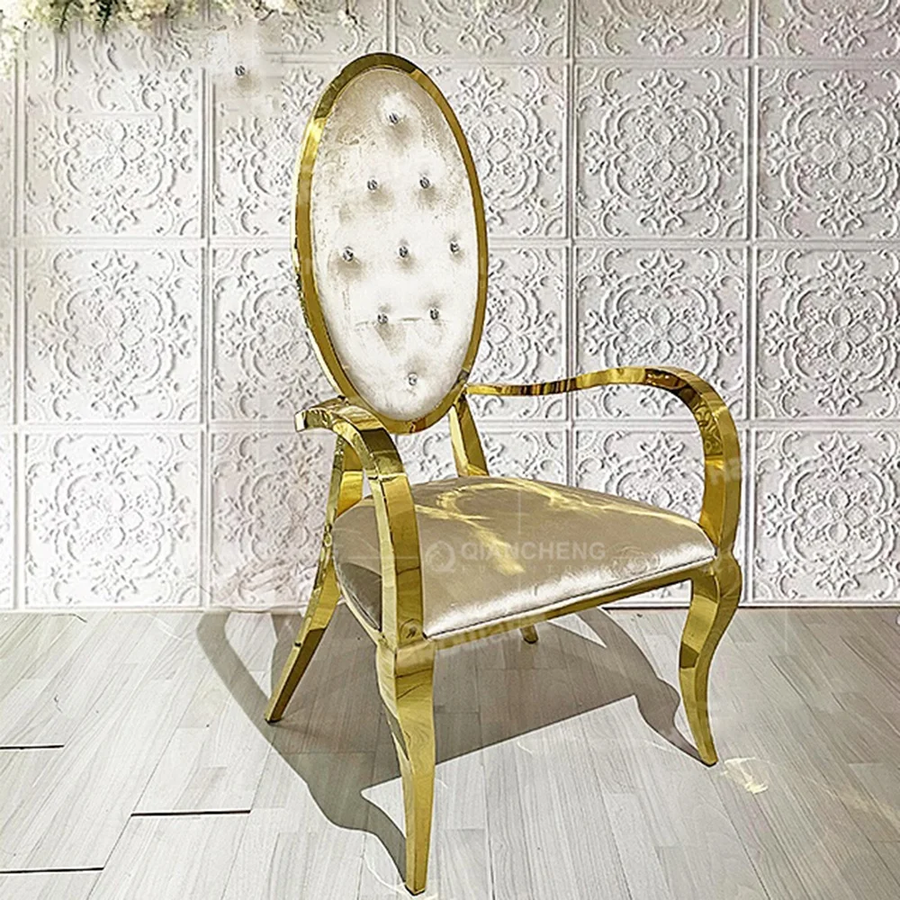 Luxury Modern Design Wedding Gold Stainless Steel Round Back Dining Banquet With Armrest Chair