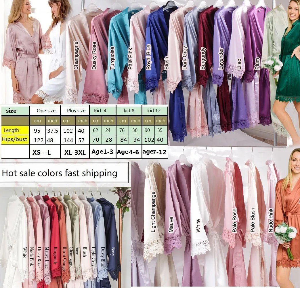 Women silk lace bridesmaid Wedding party high quality women sleepwear satin bride robe