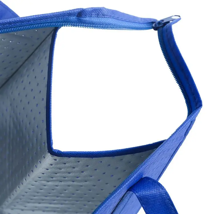 Reusable custom hot pressed non woven insulated tote cooler grocery shopping carry bag with zipper