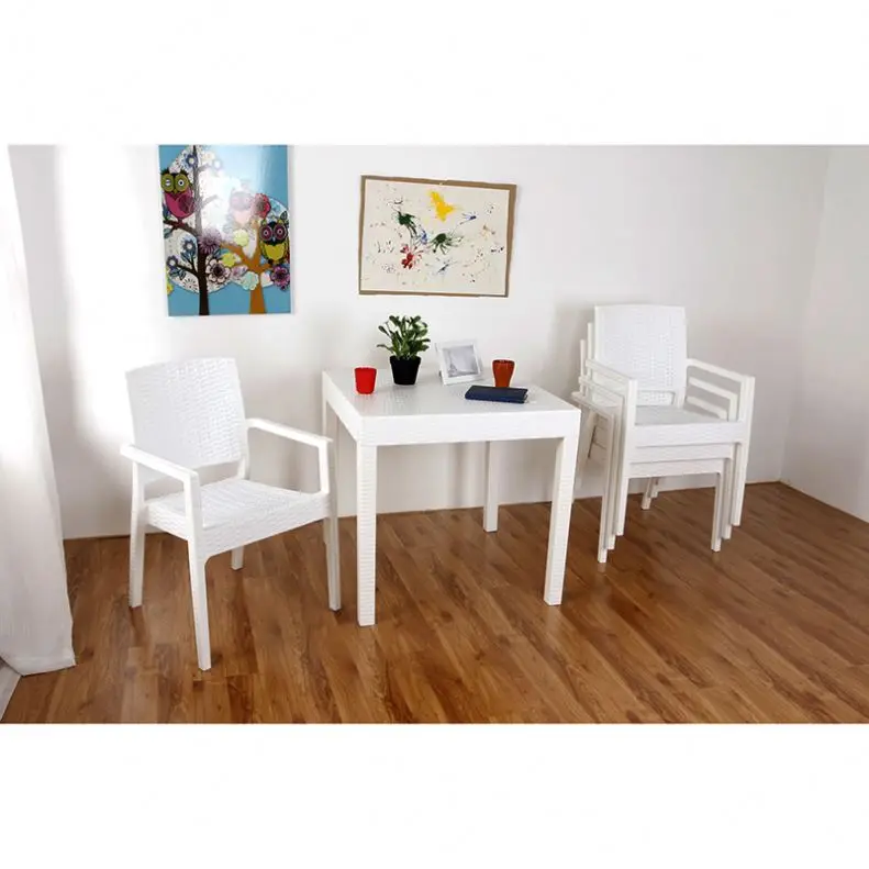 
New design white European coffee table chair set plastic outdoor dining table and chair table set/4 chair 