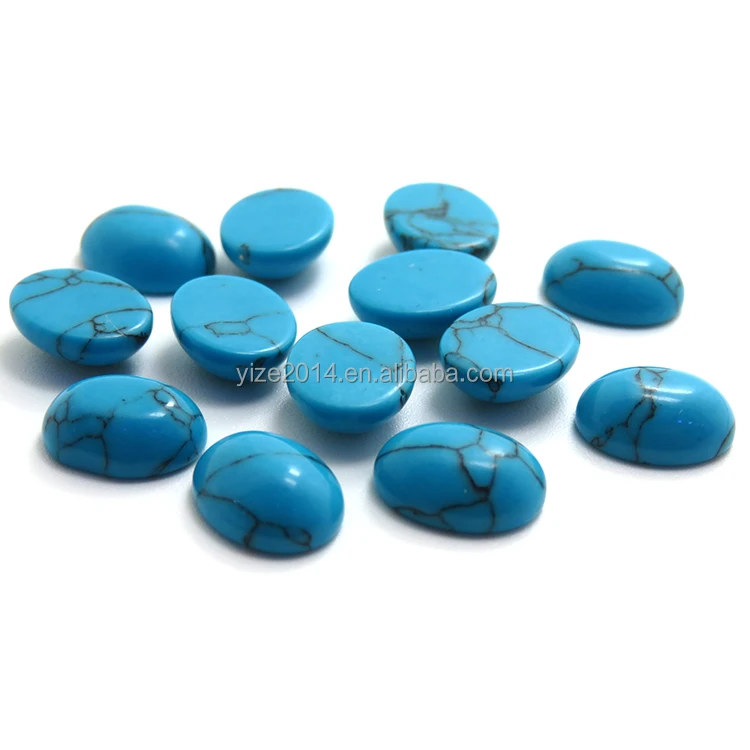 Customised sizes oval shape blue turquoise synthetic opal cabochon gemstone cabochons flat back for jewelry