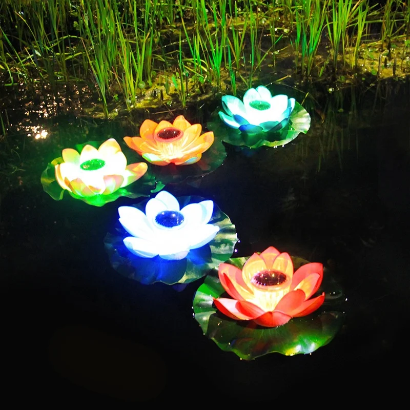 Outdoor waterproof solar garden lamp new Lotus Flower Pond Lantern Light Color Changing Floating LED Flower Light