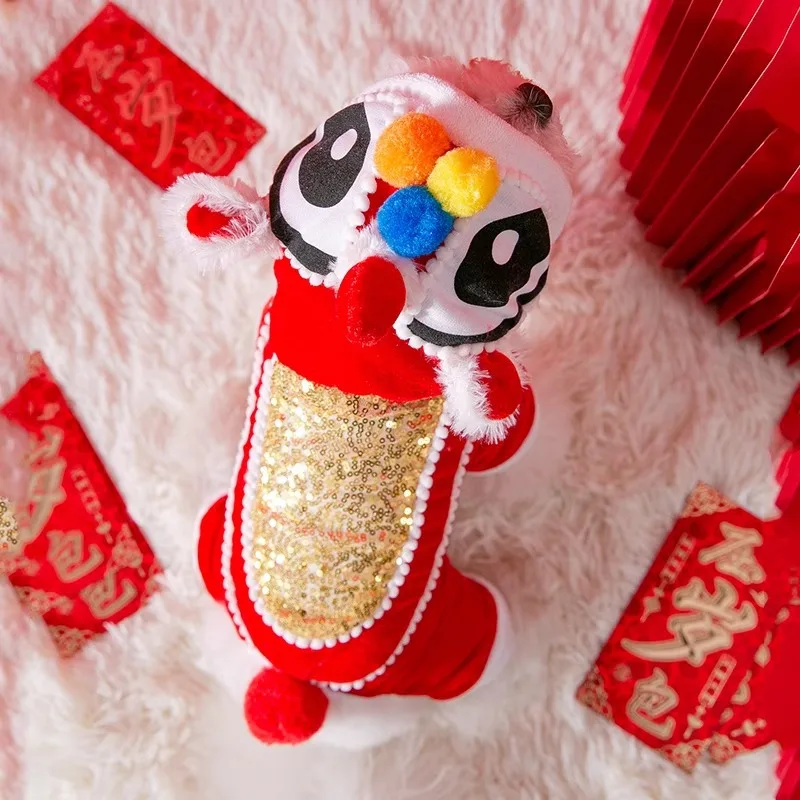 Lion Dance Pet New Year Festive Costume Four-Legged Funny Outfit Dog Cat Comical Clothes for Corgi New Year