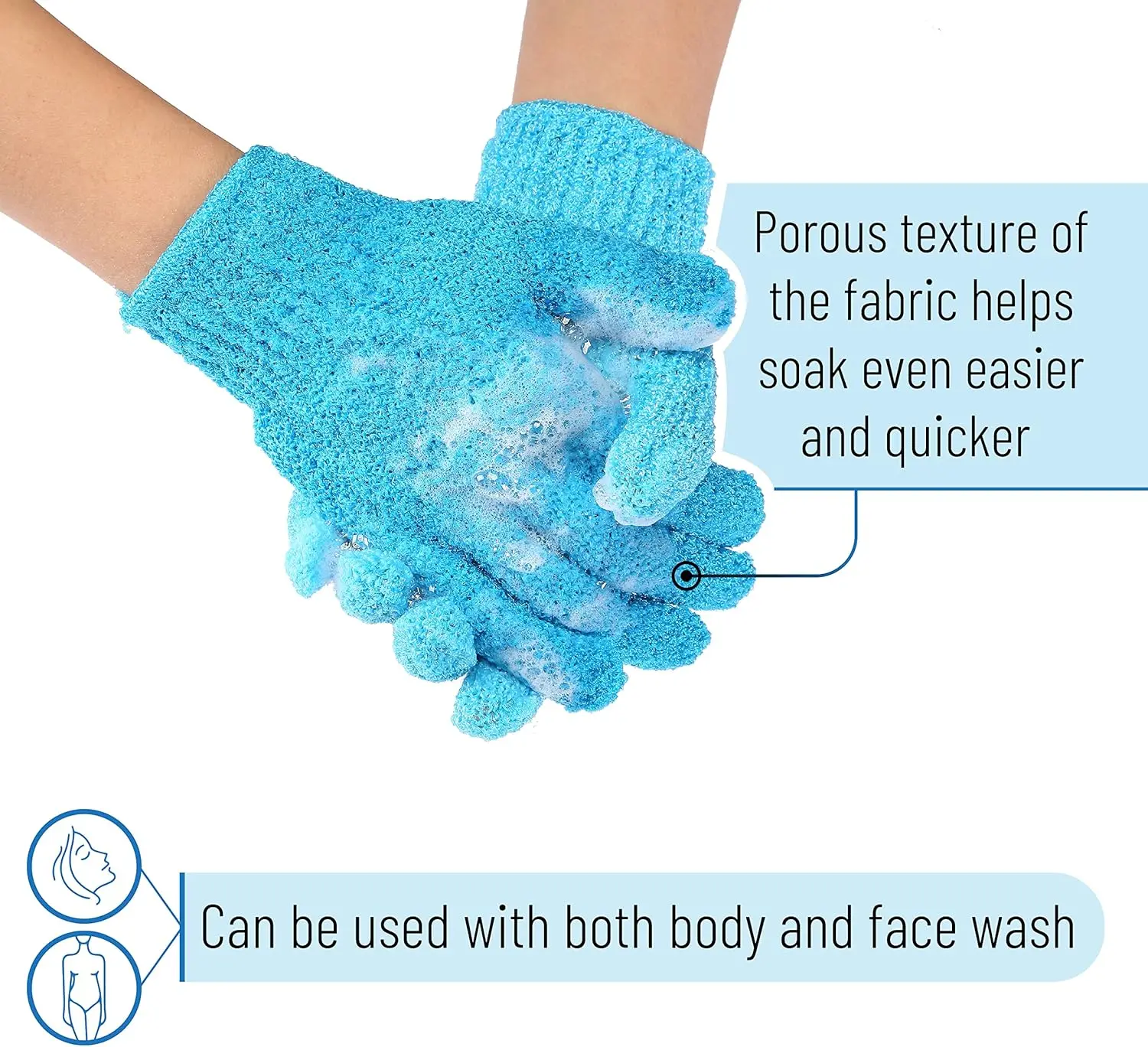 Bath Gloves for Shower Double Sided Nylon Exfoliating Wash Gloves for Body Dead Skin Remover