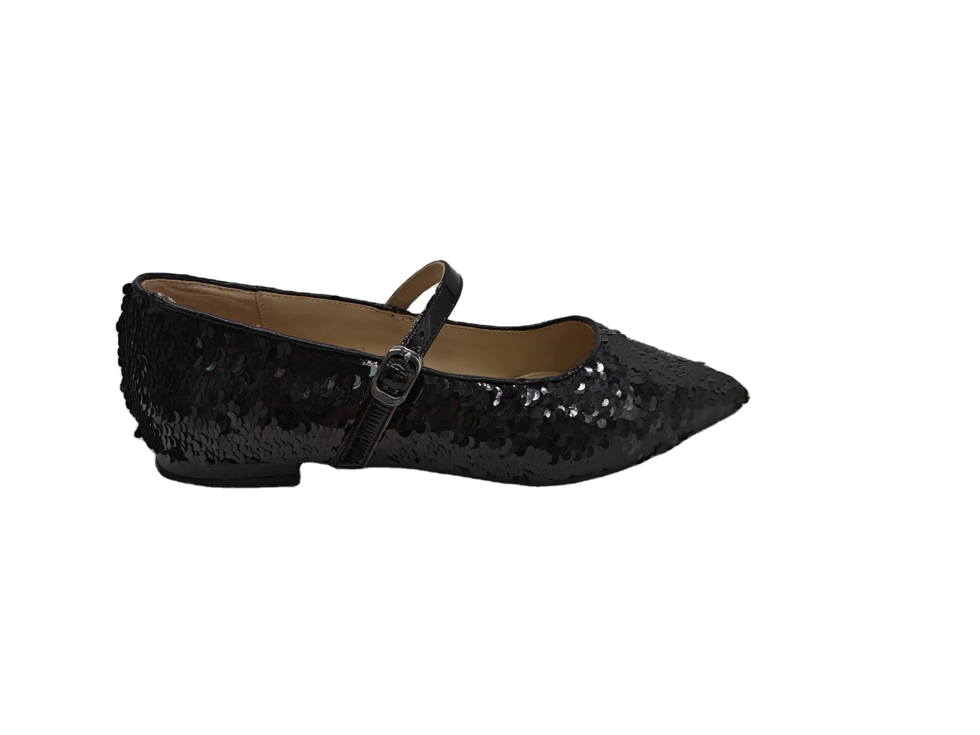 2024 Custom Handmade Luxury Ladies Party Wedding Dancing Girls Designer Sandales Femme Black Sequin Flats Shoes