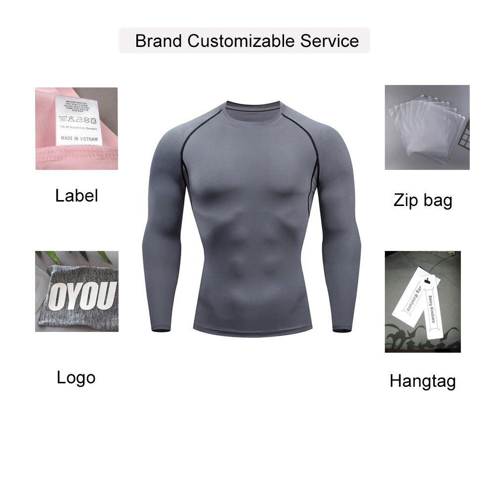 Plus Size S-3XL Compression Polyester Tee Shirt Long Sleeve T-shirt Fitness  Wear Gym Tshirt Sport Clothing Men