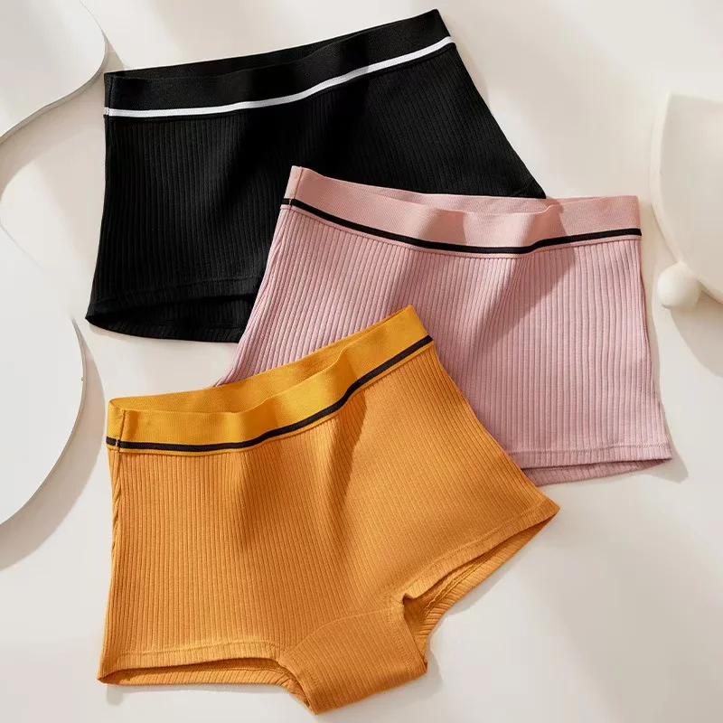 P8171#Boxer briefs pure cotton versatile threaded cotton square pants comfortable skin-friendly fashion hip-wrapped underwear