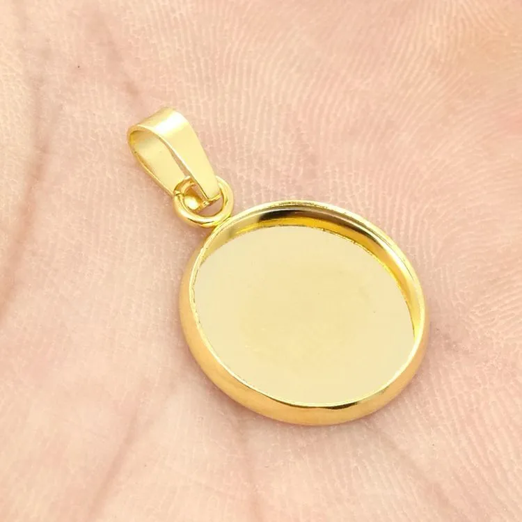 wholesale PVD Gold Stainless Steel Round Blank Bezel Pendant Connector Trays Base Cabochon Settings Trays for Jewelry Making