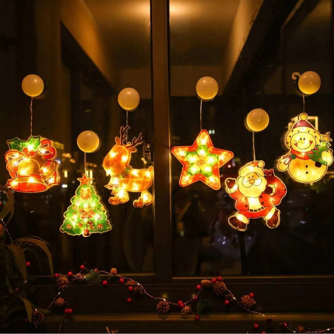 2024 Christmas LED Light String Window Shopping Mall Window Decoration Santa Claus Snowman Colorful Suction Cup Light