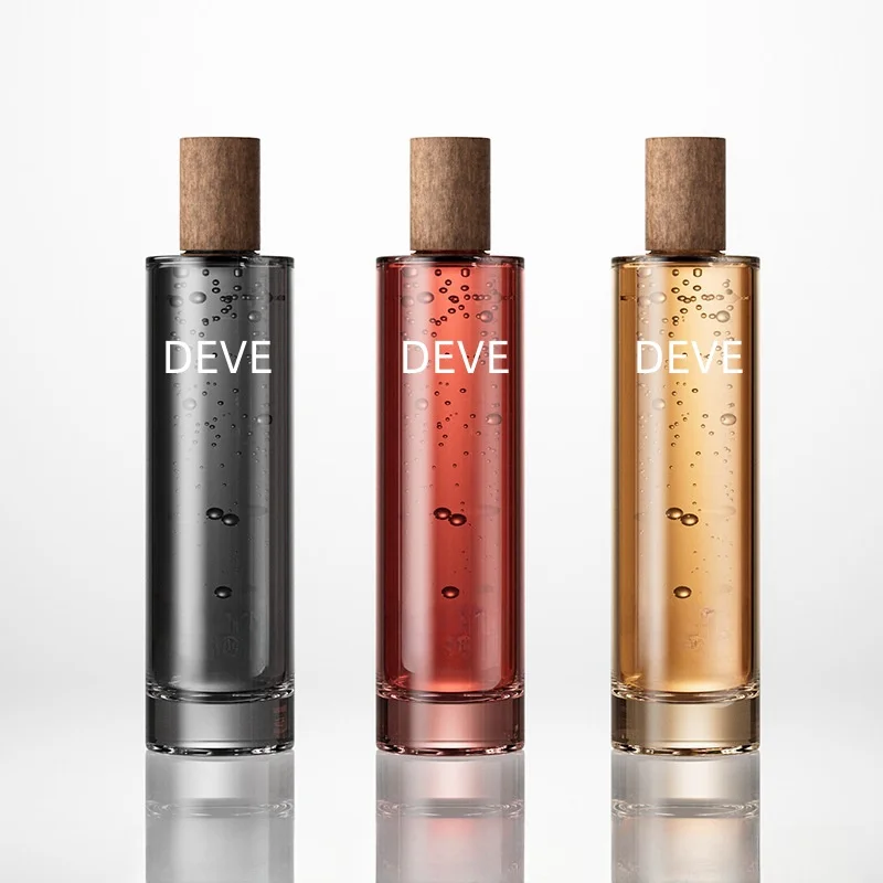 Customized frosted cosmetic glass bottle 200ml oil toner lotion bottle glass skincare bottles set with wooden cap