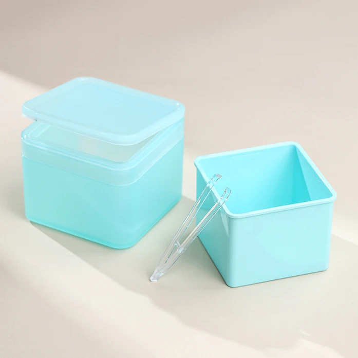 Macaron Color Cosmetic Dispenser Bottle Refillable Square Jar Replaceable Inserts Lid Made PET PP Material Tweezers Included