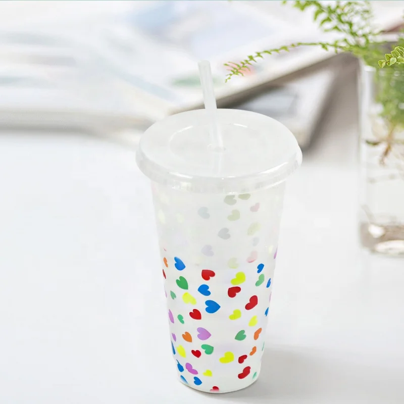 Stock Korean 710ml 24oz Vinyl Confetti Plastic Tumbler Color Changing Cup for cold drink