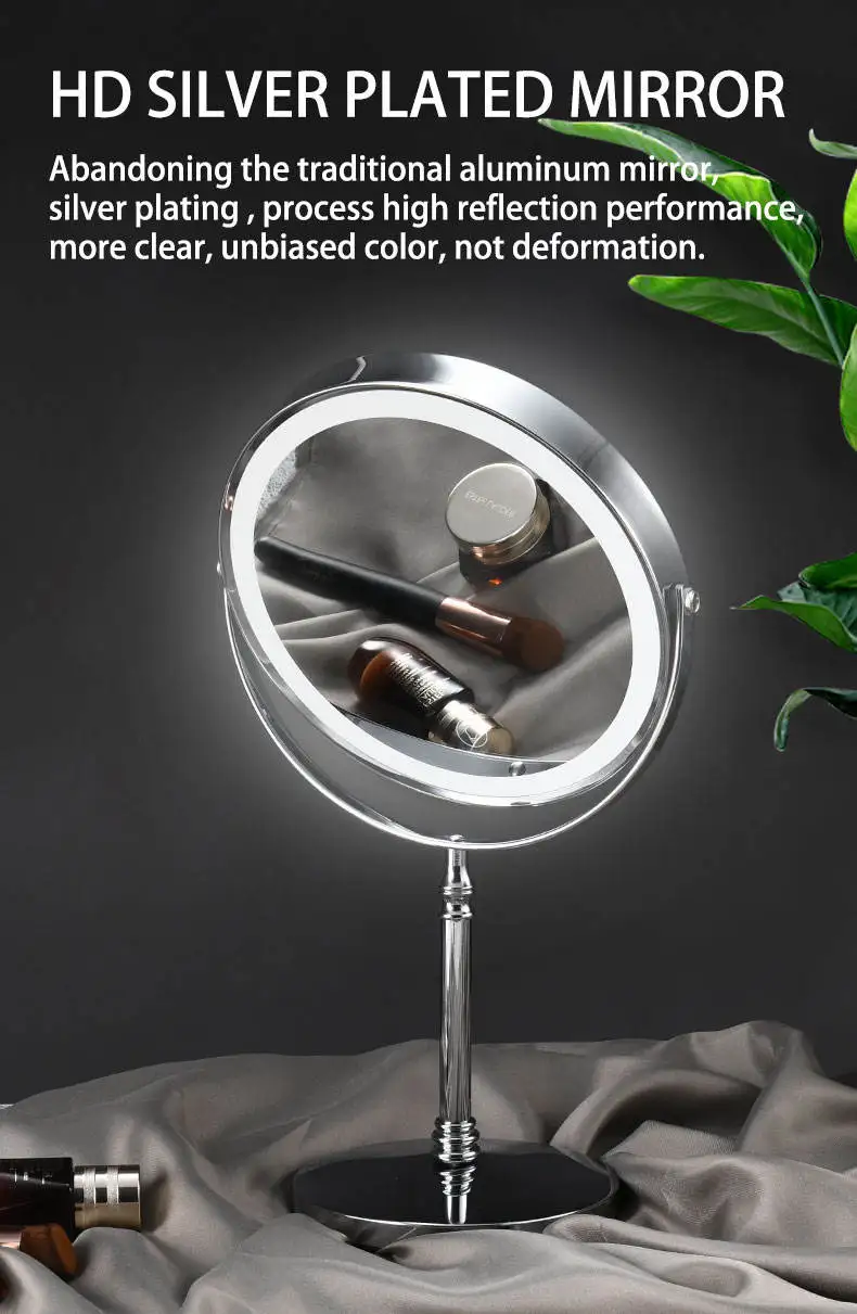 1x/3x/5x/7x/10x Custom Desk Tabletop Adjustable Stand Illuminated Makeup Mirror With Led Light