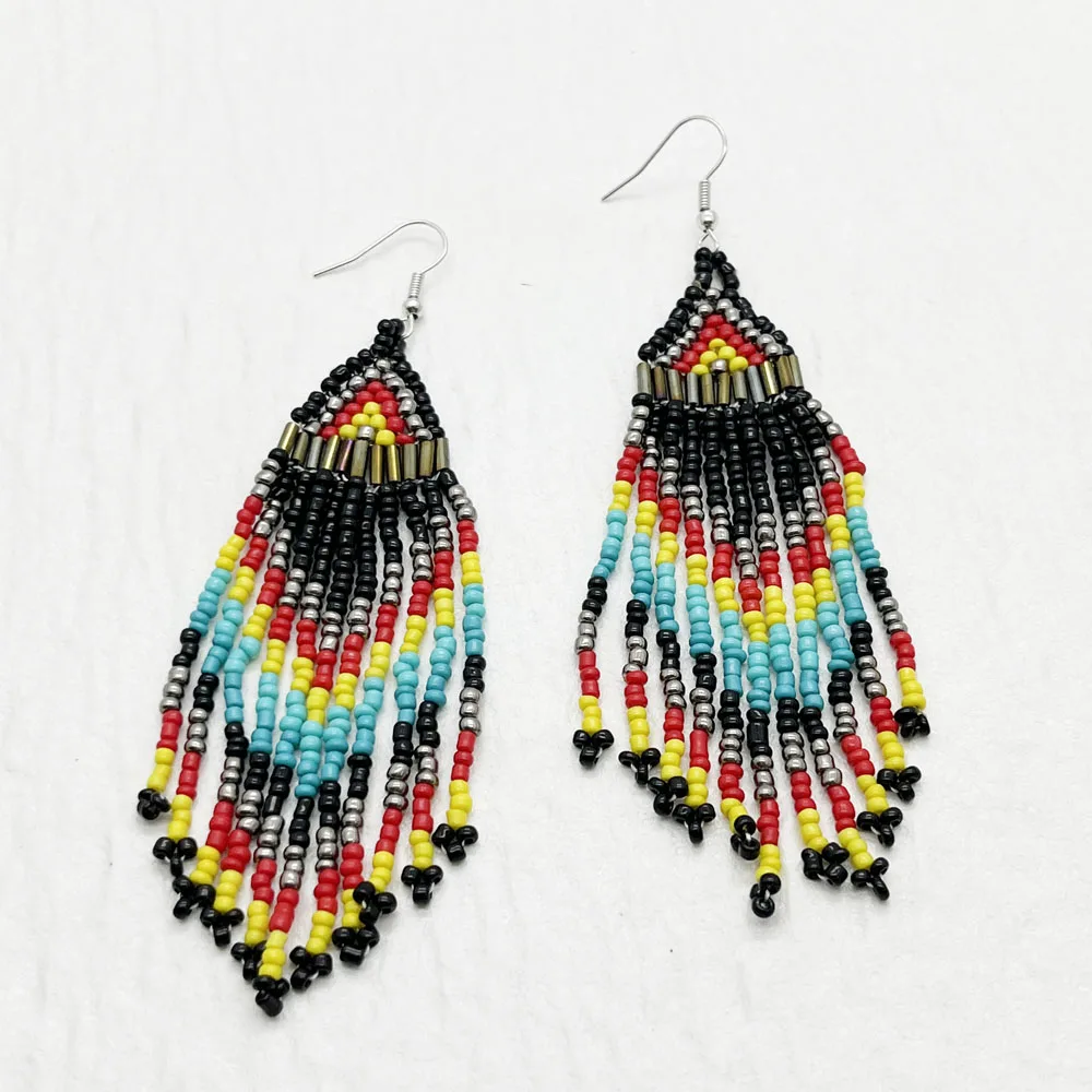 fashion dangling earrings for girls boho long fringe seed beaded tassel earrings