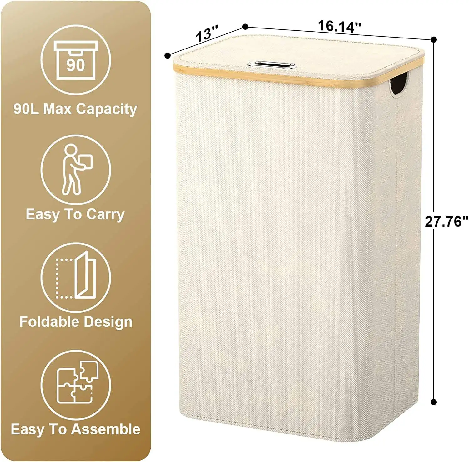 Portable  Laundry Basket Dirty Clothes Storage Basket with Lid Liner and Handles Foldable Bamboo Top Laundry Basket