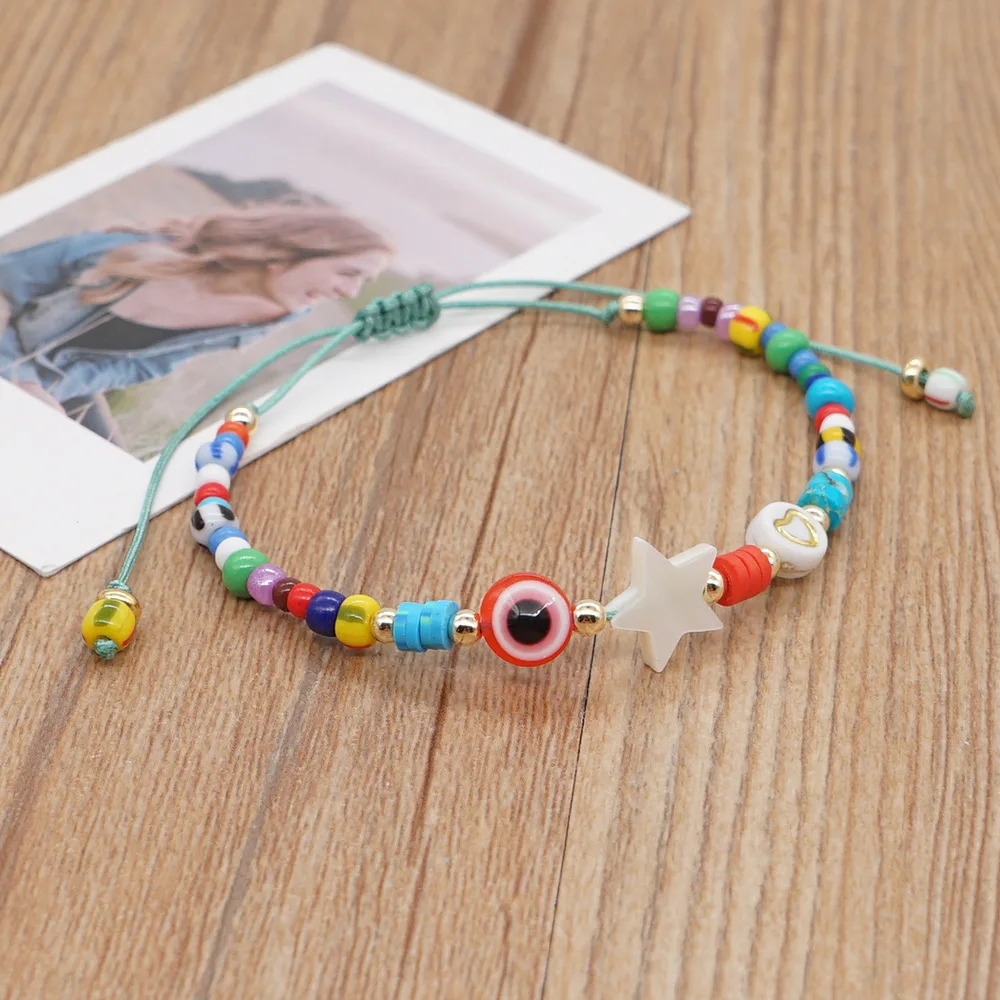 Adjustable Custom Bracelet Five-pointed Star Bead Woven Bracelet Boho Hand Beaded Rainbow Bracelet