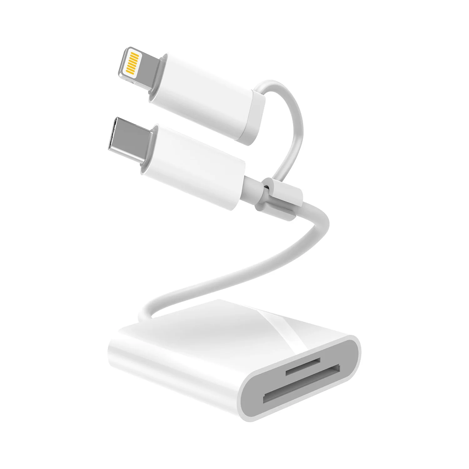 SD Card Reader for iphone, Dual and USB-C and 8pin Connector Memory SD MicroSD Card Adapter, iPad Game Camera Plug and Play