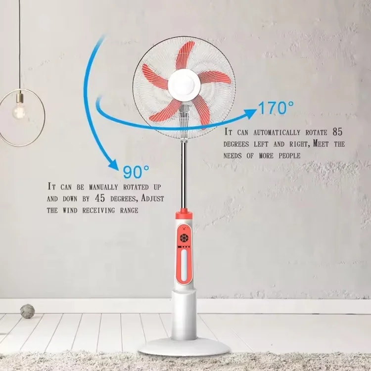 ZRACO 16 Inch 5 Blades 3 Speeds Lighting Standing Electric Cooling Remote Control Rechargeable Fan with Solar Panel