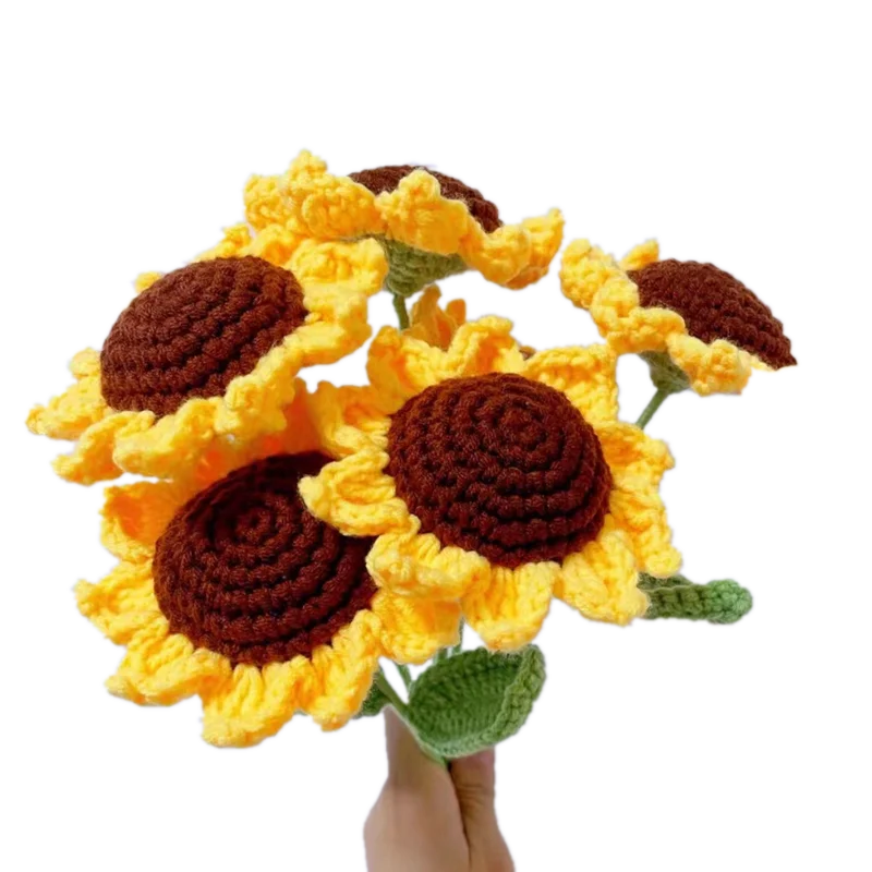 Handmade Rose Wholesales colored colored handmade crocheted flowers Crochet bouquet Sunflower tulips Lavender